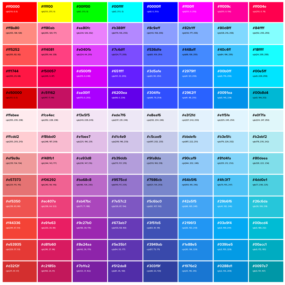 Hex Color Codes Chart